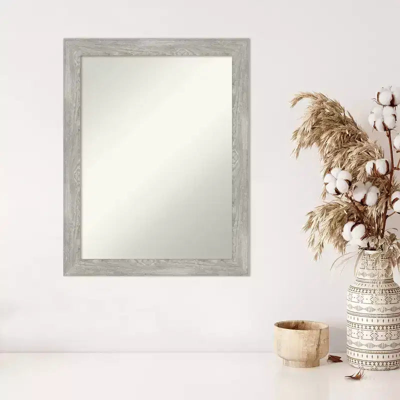 22" x 28" Non-Beveled Dove Gray Wash Narrow Wall Mirror - Amanti Art: Modern Rectangle, Polystyrene Frame, Wall Mounted