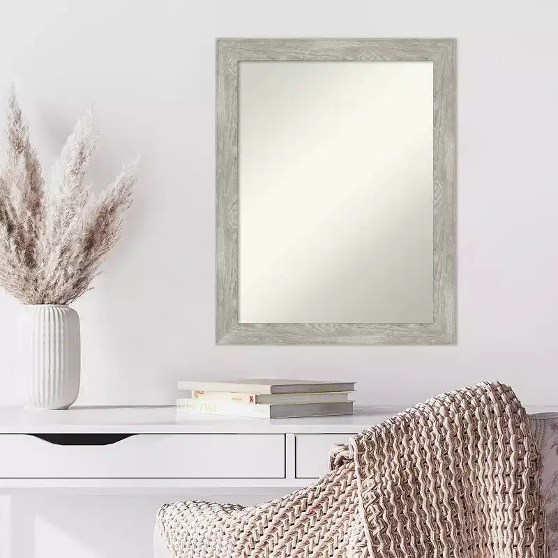22" x 28" Non-Beveled Dove Gray Wash Narrow Wall Mirror - Amanti Art: Modern Rectangle, Polystyrene Frame, Wall Mounted