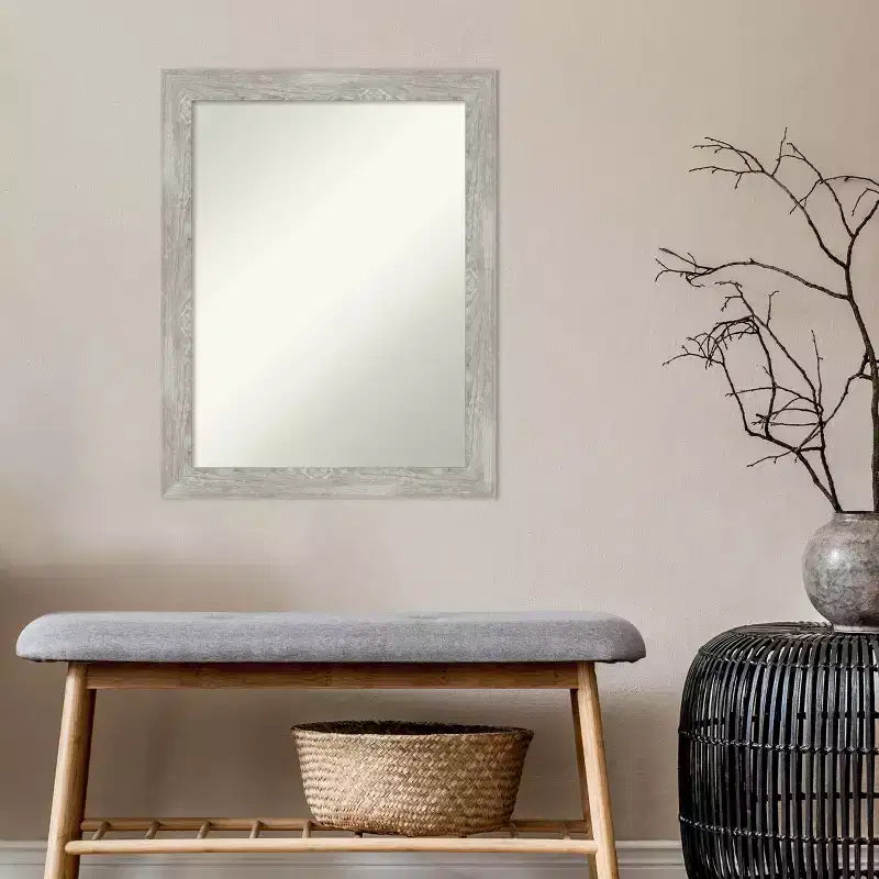 22" x 28" Non-Beveled Dove Gray Wash Narrow Wall Mirror - Amanti Art: Modern Rectangle, Polystyrene Frame, Wall Mounted