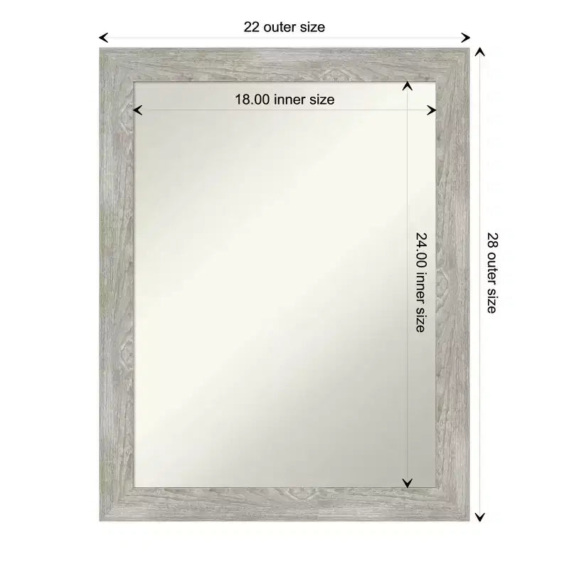 22" x 28" Non-Beveled Dove Gray Wash Narrow Wall Mirror - Amanti Art: Modern Rectangle, Polystyrene Frame, Wall Mounted