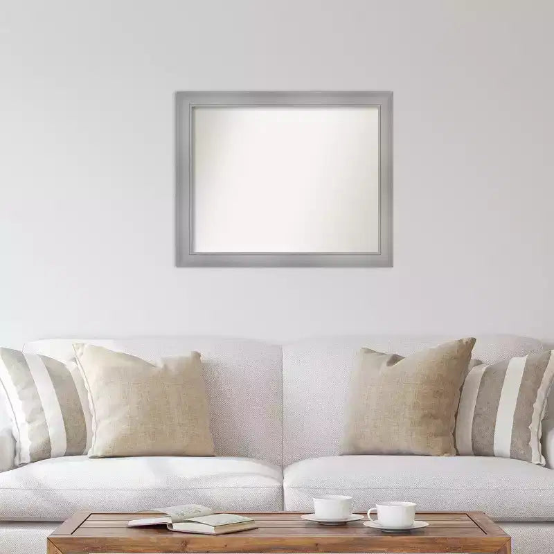 32" x 26" Non-Beveled Flair Polished Nickel Wall Mirror - Amanti Art: Modern Rectangle, Includes Mounting Hardware