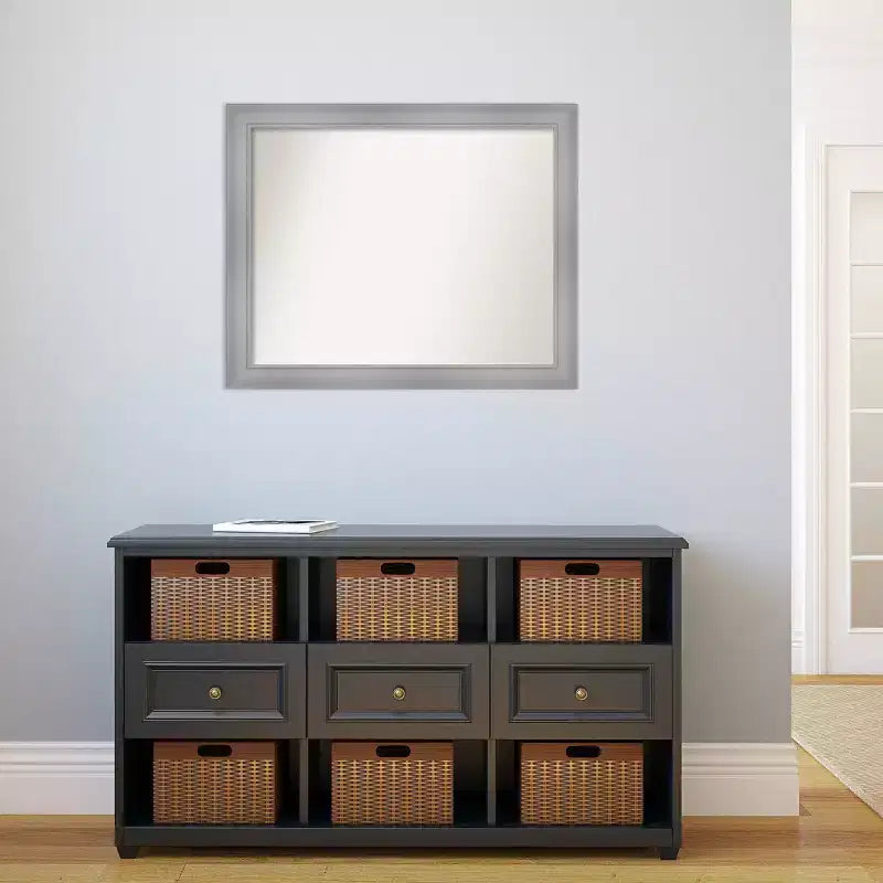 32" x 26" Non-Beveled Flair Polished Nickel Wall Mirror - Amanti Art: Modern Rectangle, Includes Mounting Hardware