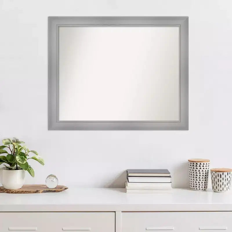 32" x 26" Non-Beveled Flair Polished Nickel Wall Mirror - Amanti Art: Modern Rectangle, Includes Mounting Hardware