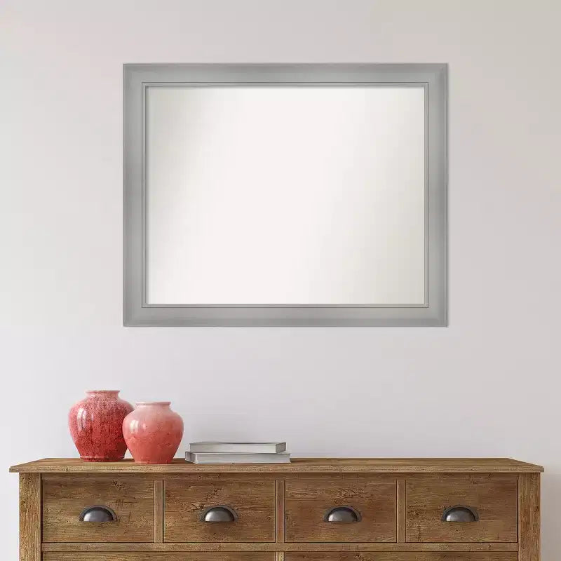 32" x 26" Non-Beveled Flair Polished Nickel Wall Mirror - Amanti Art: Modern Rectangle, Includes Mounting Hardware