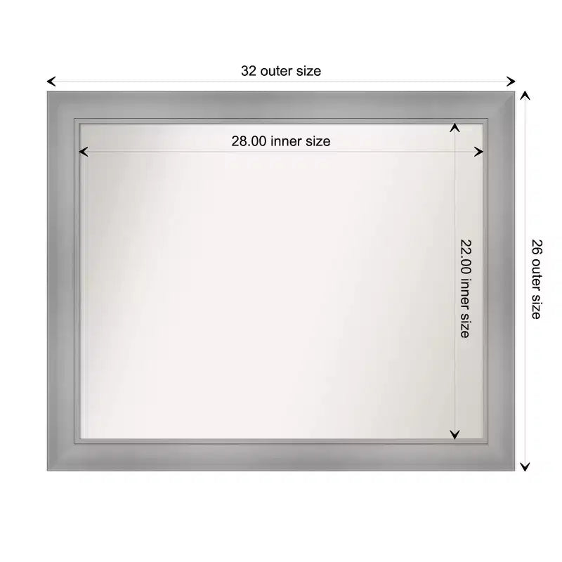 32" x 26" Non-Beveled Flair Polished Nickel Wall Mirror - Amanti Art: Modern Rectangle, Includes Mounting Hardware