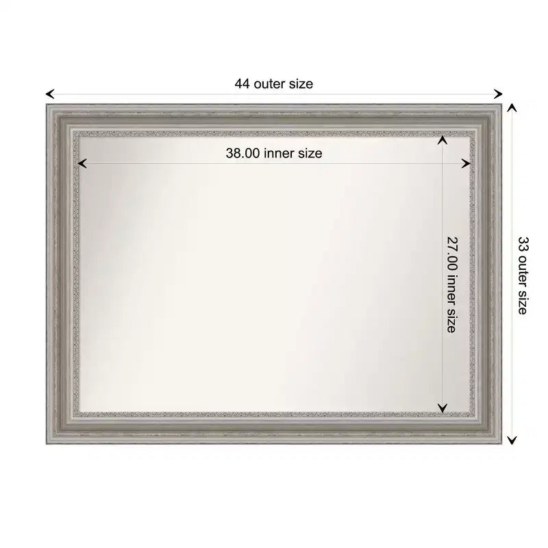 44" x 33" Non-Beveled Parlor Silver Wall Mirror - Amanti Art: Modern Rectangle, Polystyrene Frame, Includes Mount Hardware