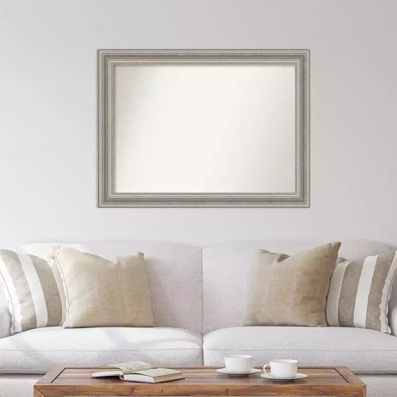44" x 33" Non-Beveled Parlor Silver Wall Mirror - Amanti Art: Modern Rectangle, Polystyrene Frame, Includes Mount Hardware