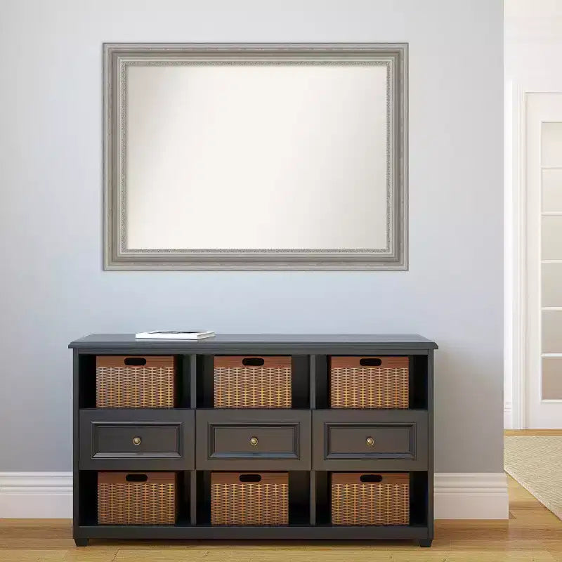 44" x 33" Non-Beveled Parlor Silver Wall Mirror - Amanti Art: Modern Rectangle, Polystyrene Frame, Includes Mount Hardware