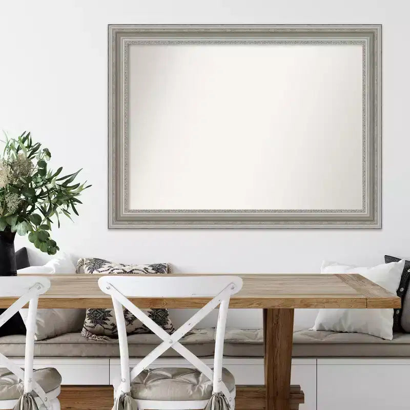 44" x 33" Non-Beveled Parlor Silver Wall Mirror - Amanti Art: Modern Rectangle, Polystyrene Frame, Includes Mount Hardware