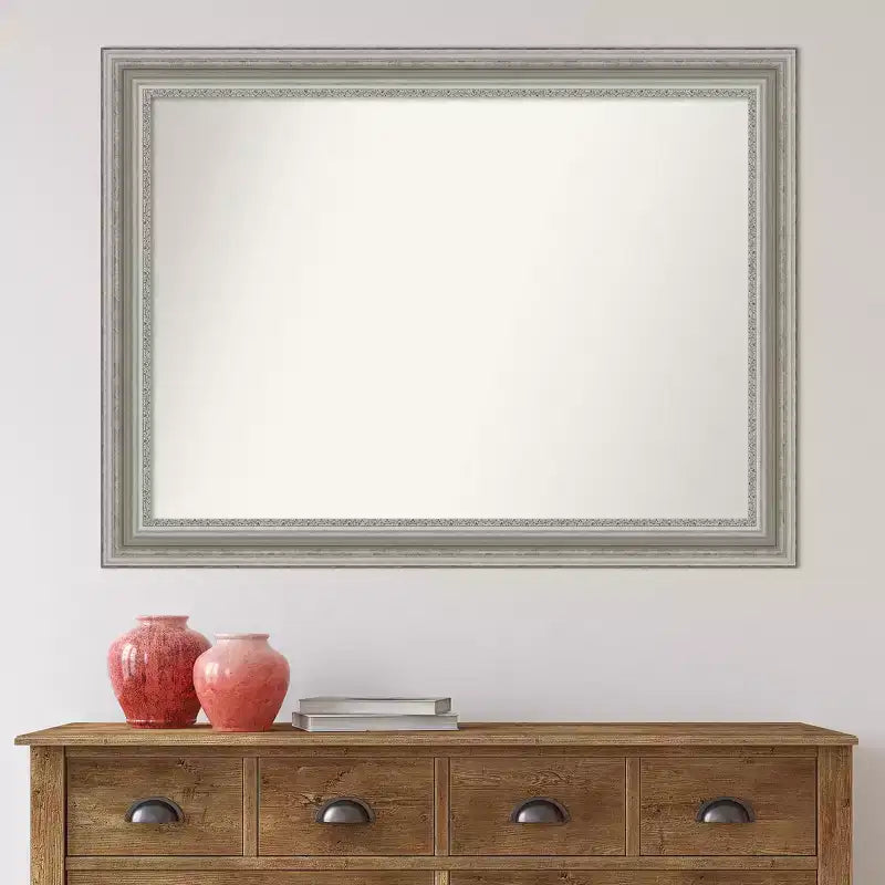 44" x 33" Non-Beveled Parlor Silver Wall Mirror - Amanti Art: Modern Rectangle, Polystyrene Frame, Includes Mount Hardware