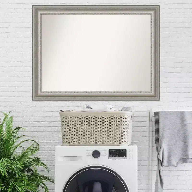 44" x 33" Non-Beveled Parlor Silver Wall Mirror - Amanti Art: Modern Rectangle, Polystyrene Frame, Includes Mount Hardware