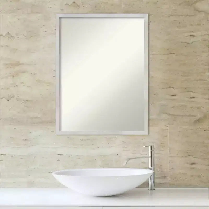 20" x 26" Non-Beveled Svelte Silver Wood Bathroom Wall Mirror - Amanti Art: Modern Rectangular Vanity, Includes Mount Hardware