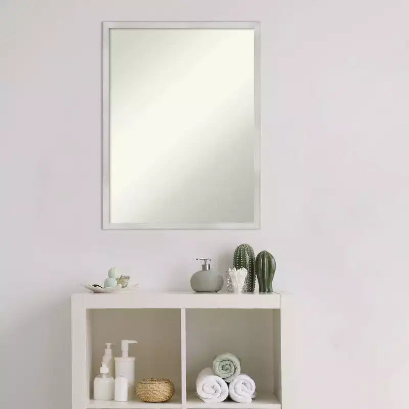20" x 26" Non-Beveled Svelte Silver Wood Bathroom Wall Mirror - Amanti Art: Modern Rectangular Vanity, Includes Mount Hardware
