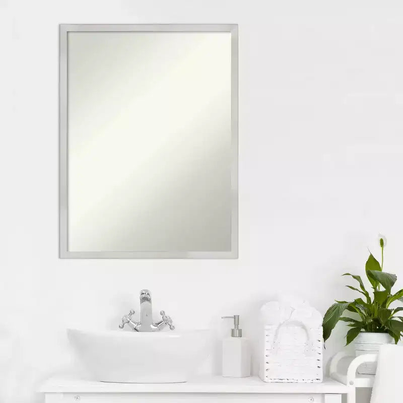 20" x 26" Non-Beveled Svelte Silver Wood Bathroom Wall Mirror - Amanti Art: Modern Rectangular Vanity, Includes Mount Hardware