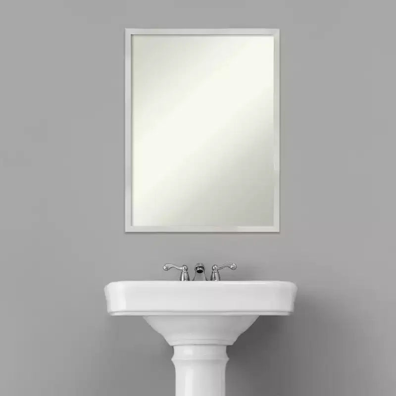 20" x 26" Non-Beveled Svelte Silver Wood Bathroom Wall Mirror - Amanti Art: Modern Rectangular Vanity, Includes Mount Hardware