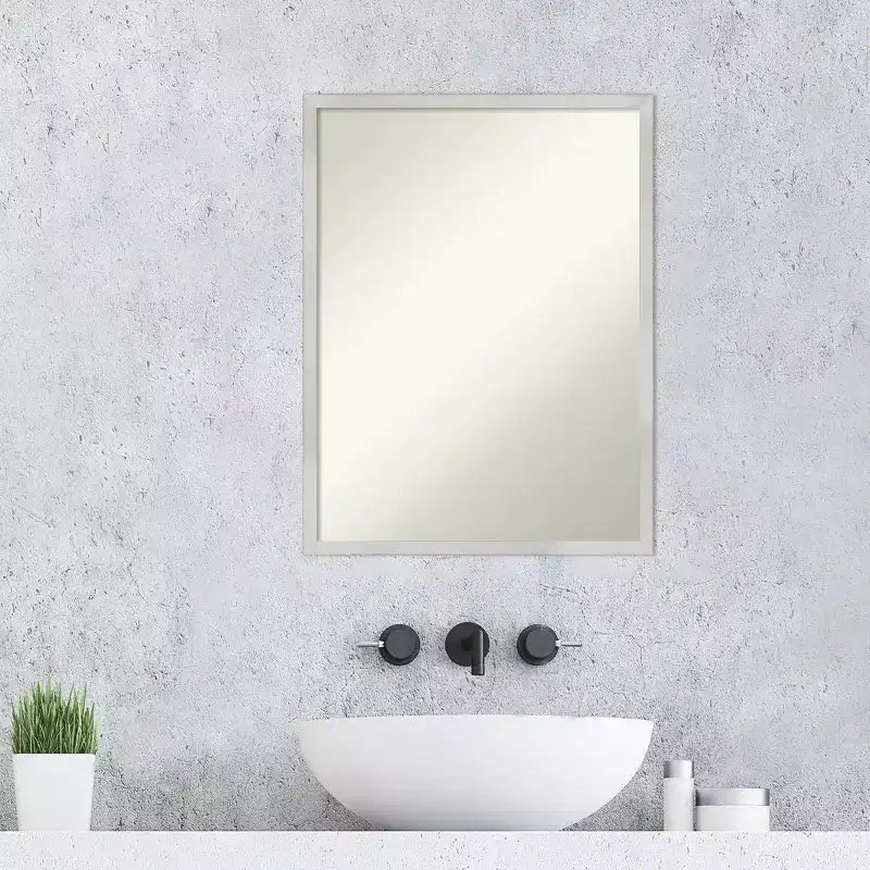 20" x 26" Non-Beveled Svelte Silver Wood Bathroom Wall Mirror - Amanti Art: Modern Rectangular Vanity, Includes Mount Hardware