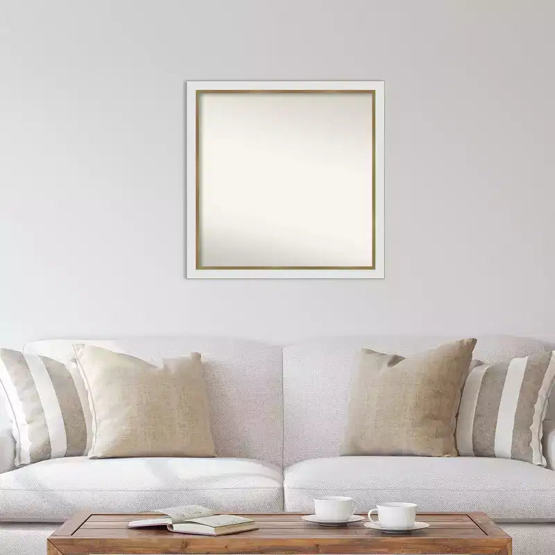 29" x 29" Non-Beveled Eva White Gold Narrow Wall Mirror - Amanti Art: Modern Square, Polystyrene Frame
