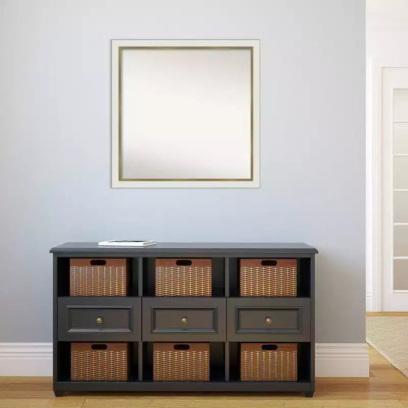 29" x 29" Non-Beveled Eva White Gold Narrow Wall Mirror - Amanti Art: Modern Square, Polystyrene Frame