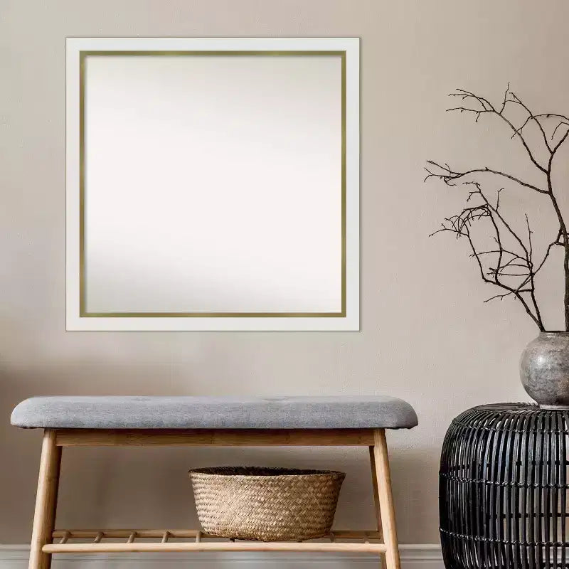 29" x 29" Non-Beveled Eva White Gold Narrow Wall Mirror - Amanti Art: Modern Square, Polystyrene Frame