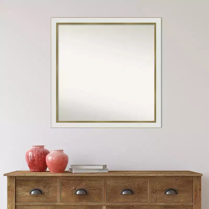 29" x 29" Non-Beveled Eva White Gold Narrow Wall Mirror - Amanti Art: Modern Square, Polystyrene Frame