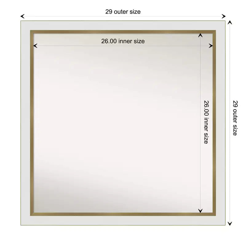 29" x 29" Non-Beveled Eva White Gold Narrow Wall Mirror - Amanti Art: Modern Square, Polystyrene Frame