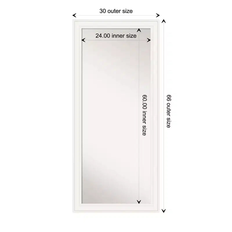 30" x 66" Non-Beveled Ridge White Full Length Floor Leaner Mirror - Amanti Art