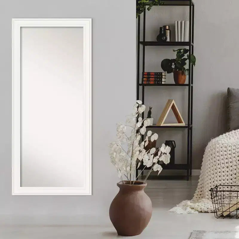 30" x 66" Non-Beveled Ridge White Full Length Floor Leaner Mirror - Amanti Art
