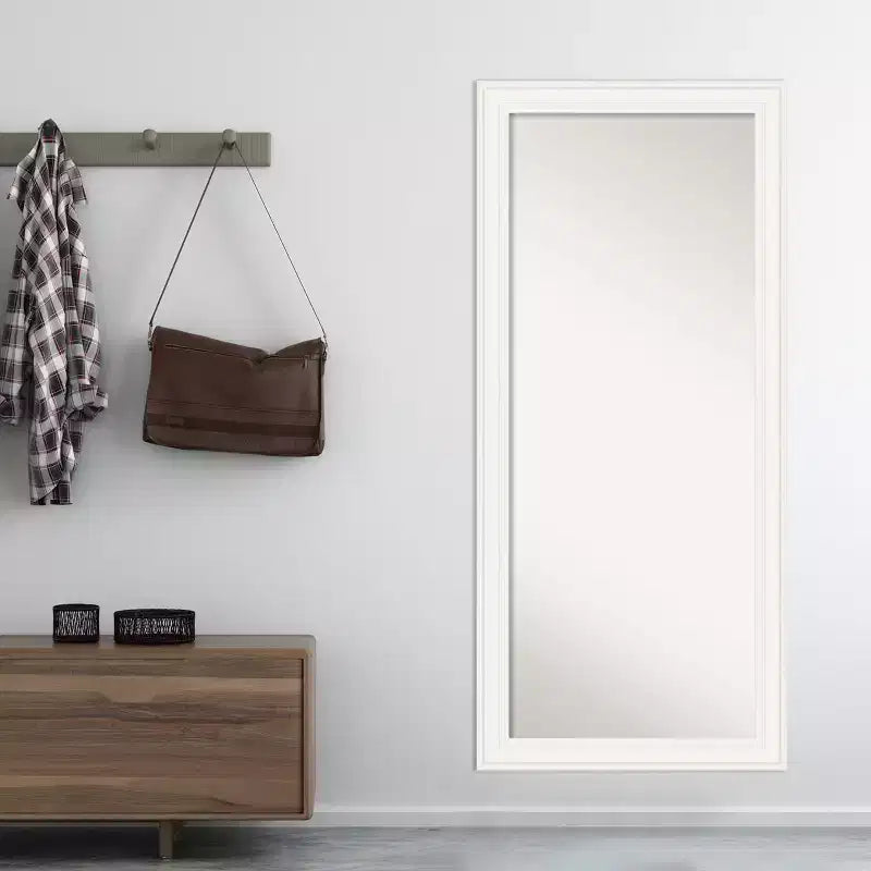 30" x 66" Non-Beveled Ridge White Full Length Floor Leaner Mirror - Amanti Art