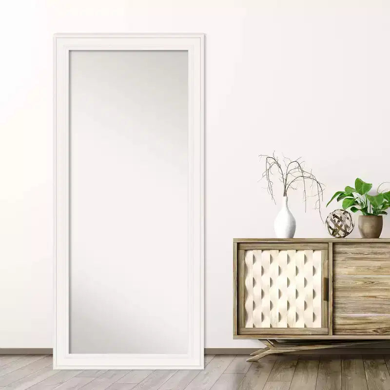 30" x 66" Non-Beveled Ridge White Full Length Floor Leaner Mirror - Amanti Art