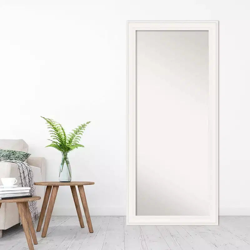 30" x 66" Non-Beveled Ridge White Full Length Floor Leaner Mirror - Amanti Art