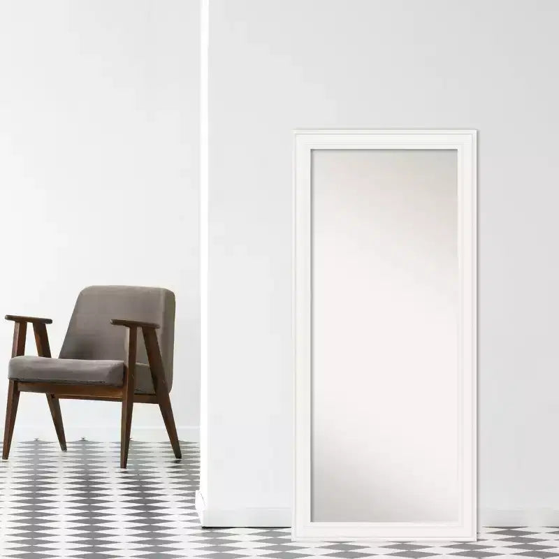 30" x 66" Non-Beveled Ridge White Full Length Floor Leaner Mirror - Amanti Art