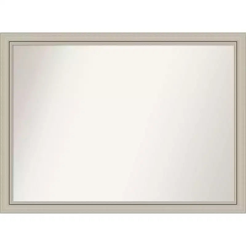 42" x 31" Non-Beveled Romano Silver Narrow Wood Bathroom Wall Mirror - Amanti Art: Modern Rectangular, Includes Mount Hardware
