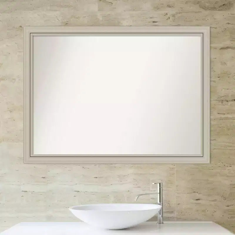 42" x 31" Non-Beveled Romano Silver Narrow Wood Bathroom Wall Mirror - Amanti Art: Modern Rectangular, Includes Mount Hardware