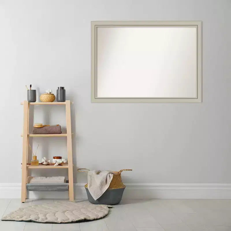 42" x 31" Non-Beveled Romano Silver Narrow Wood Bathroom Wall Mirror - Amanti Art: Modern Rectangular, Includes Mount Hardware