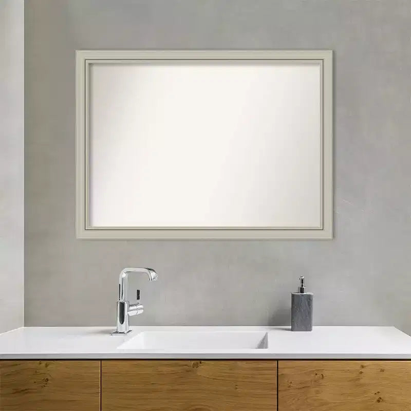 42" x 31" Non-Beveled Romano Silver Narrow Wood Bathroom Wall Mirror - Amanti Art: Modern Rectangular, Includes Mount Hardware