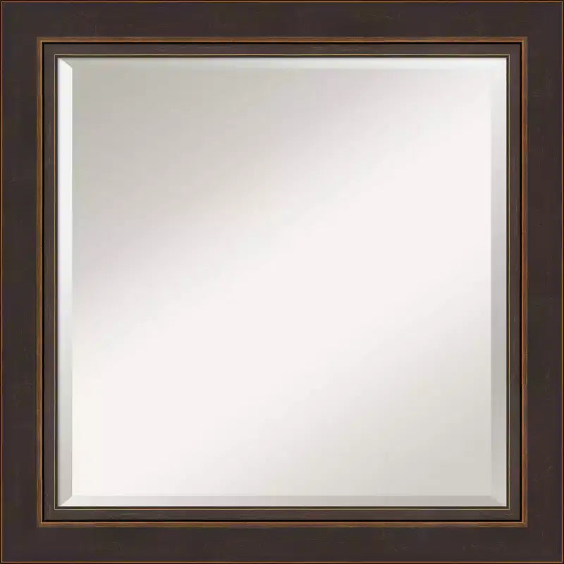 25" x 25" Beveled Lara Bronze Wood Wall Mirror - Amanti Art: Modern Square Design, No Assembly, Includes Mount Hardware