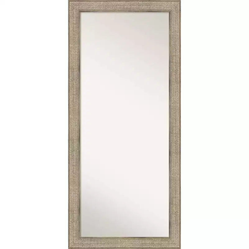 30" x 66" Non-Beveled Trellis Silver Wood Full Length Floor Leaner Mirror - Amanti Art