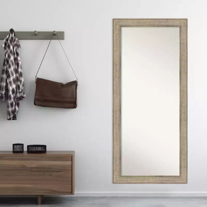 30" x 66" Non-Beveled Trellis Silver Wood Full Length Floor Leaner Mirror - Amanti Art