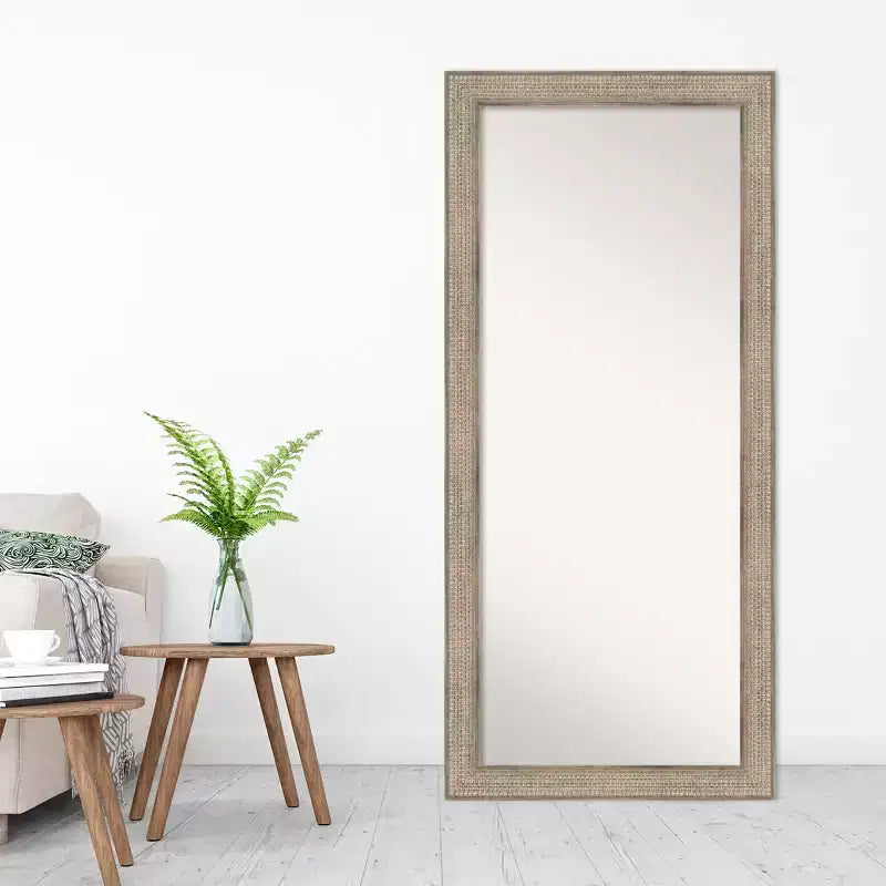 30" x 66" Non-Beveled Trellis Silver Wood Full Length Floor Leaner Mirror - Amanti Art