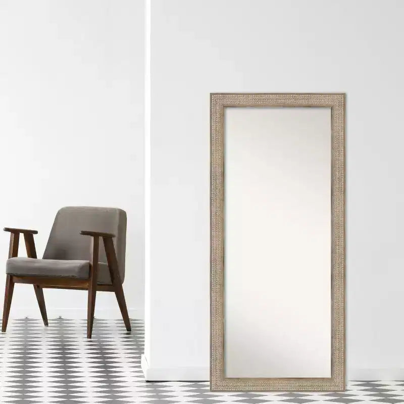 30" x 66" Non-Beveled Trellis Silver Wood Full Length Floor Leaner Mirror - Amanti Art