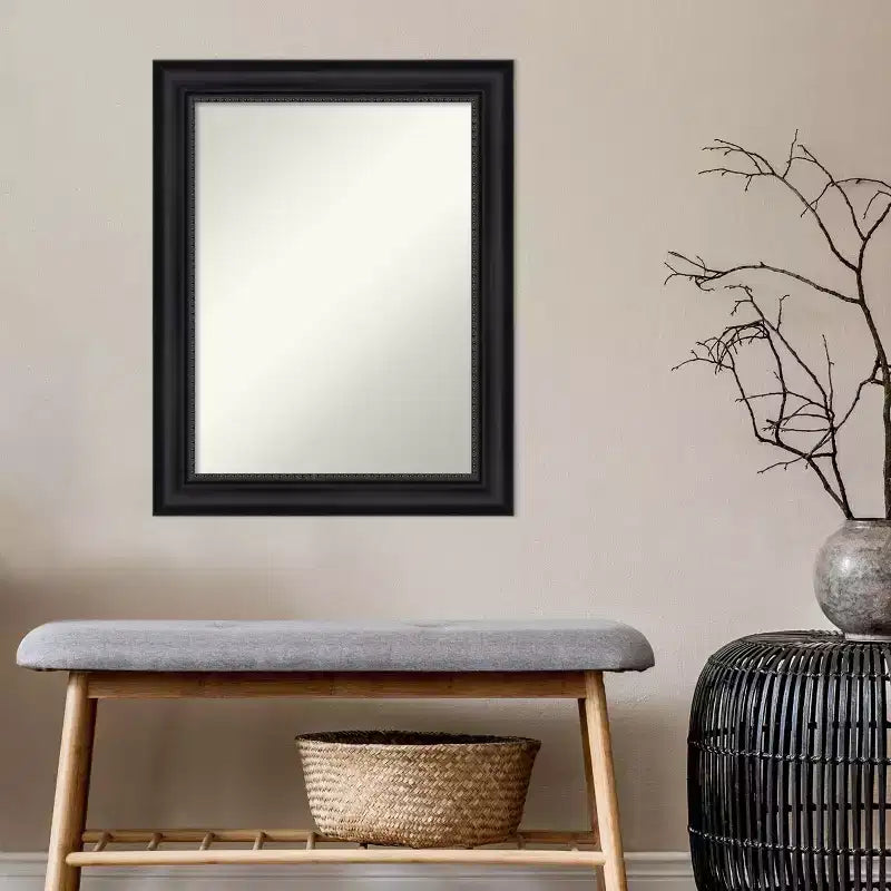 23" x 29" Non-Beveled Astor Black Wall Mirror - Amanti Art: Modern Rectangular, Decorative, Frame Included
