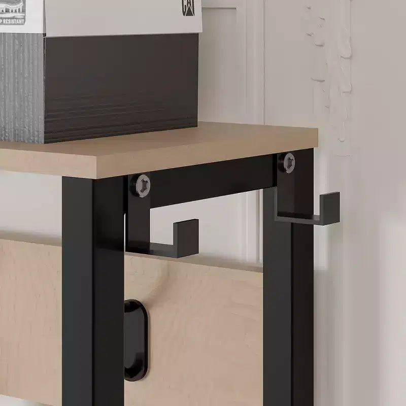 Meuble d'entrée avec banc et rangement à chaussures, portemanteau d'entrée 5-en-1 avec 9 patères, étagères de rangement à 2 niveaux et portes en rotin, beige