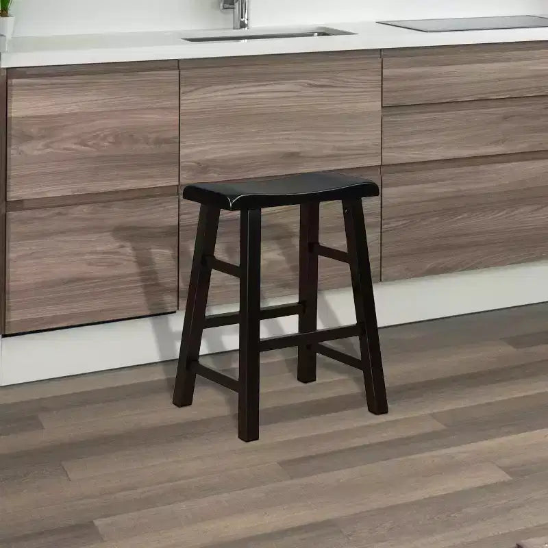 Tabourets de bar à hauteur de comptoir de cuisine en bois massif très résistants, siège selle, 61 cm, noirs