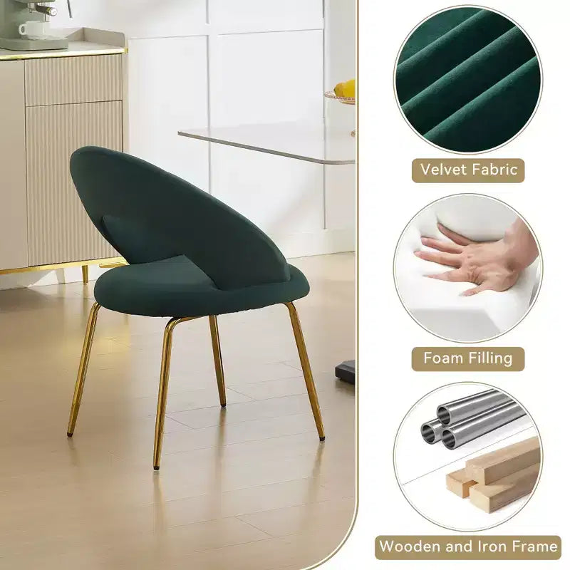 Chaises de salle à manger en velours avec dossier incurvé et pieds en métal doré pour cuisine ou salle à manger, blanc