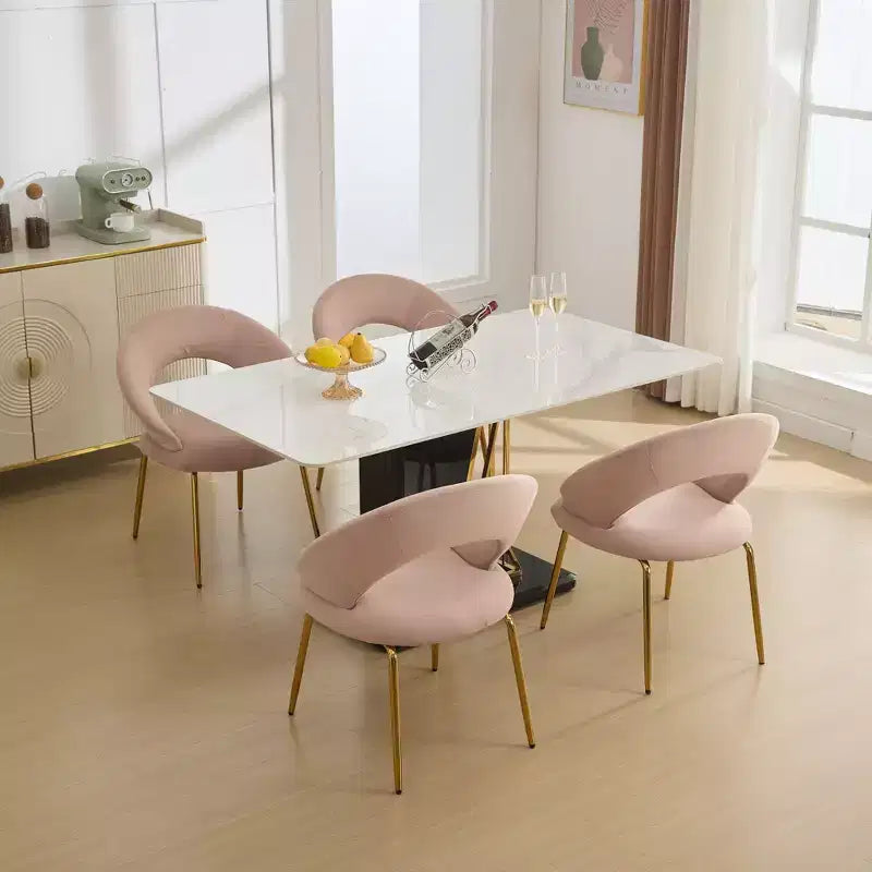 Chaises de salle à manger en velours avec dossier incurvé et pieds en métal doré pour cuisine ou salle à manger, blanc