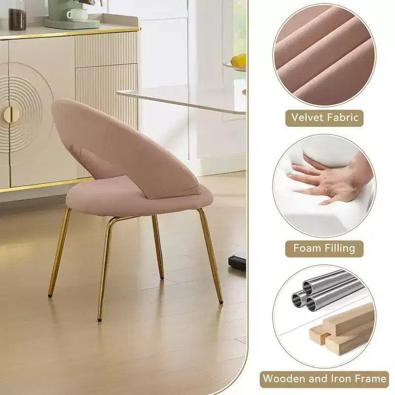 Chaises de salle à manger en velours avec dossier incurvé et pieds en métal doré pour cuisine ou salle à manger, blanc
