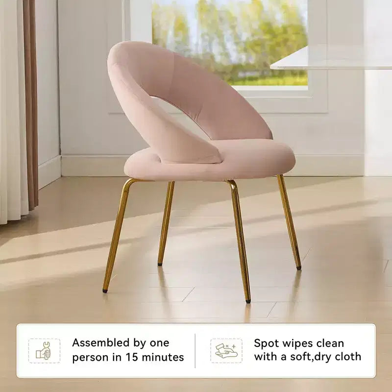Chaises de salle à manger en velours avec dossier incurvé et pieds en métal doré pour cuisine ou salle à manger, blanc