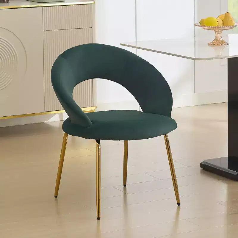 Set of 1 Velvet Fabric Dining Chairs With Curved Backrest and Golden Metal Legs for Kitchen or Dining Room ,White