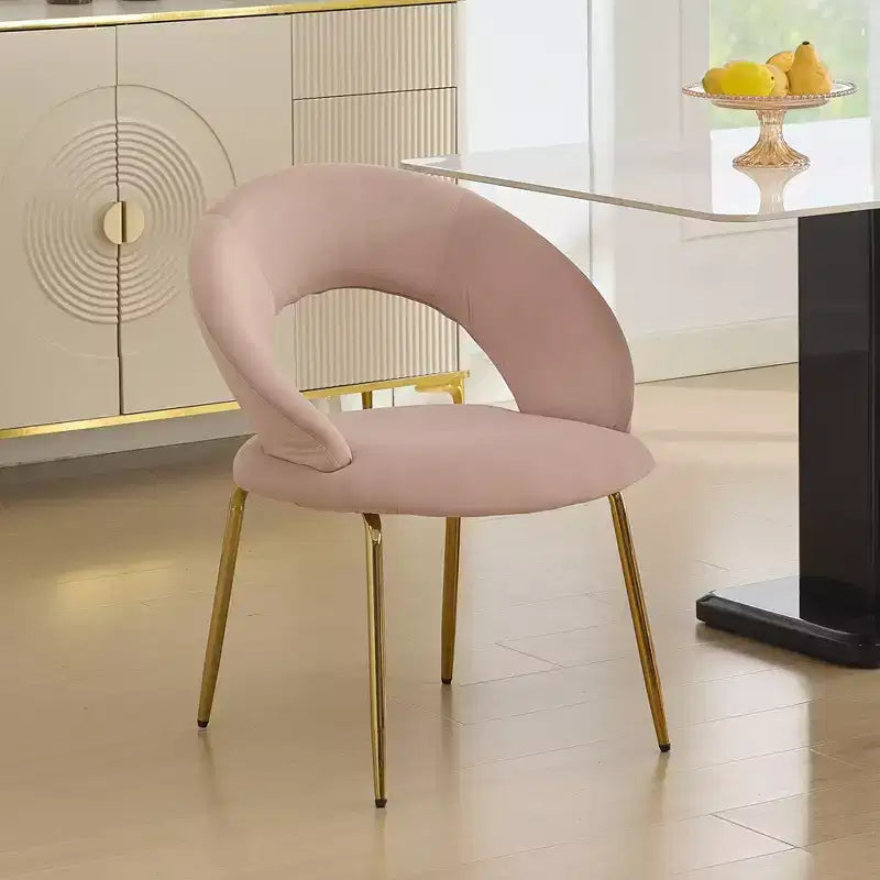 Chaises de salle à manger en velours avec dossier incurvé et pieds en métal doré pour cuisine ou salle à manger, blanc