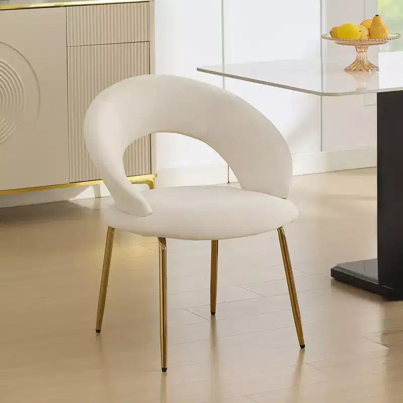 Chaises de salle à manger en velours avec dossier incurvé et pieds en métal doré pour cuisine ou salle à manger, blanc